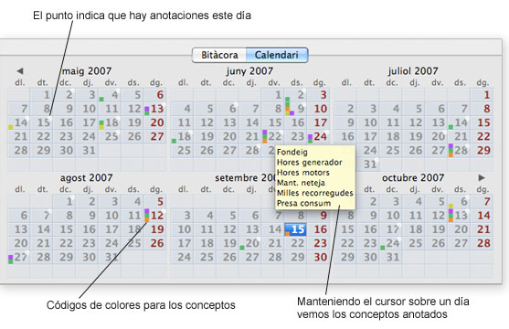 Vista de calendario del cuaderno